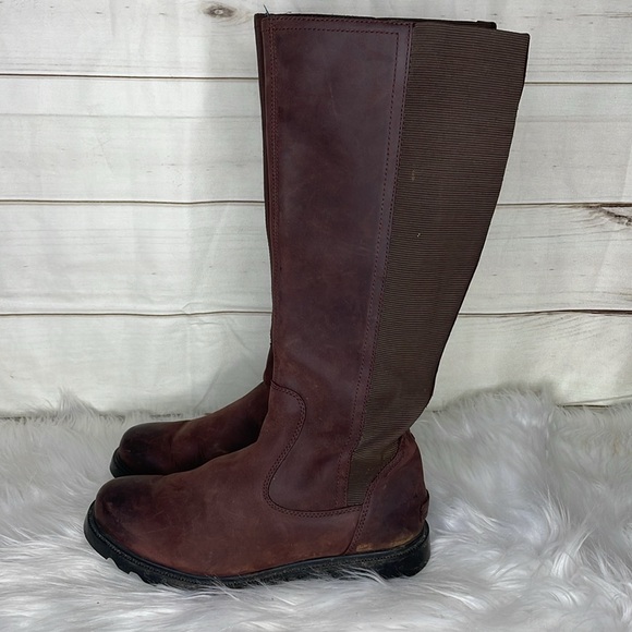Sorel Ainsley Tall Knee Boots Burgundy Maroon Red Leather Round Toe Flat 8 Women - Picture 3 of 10